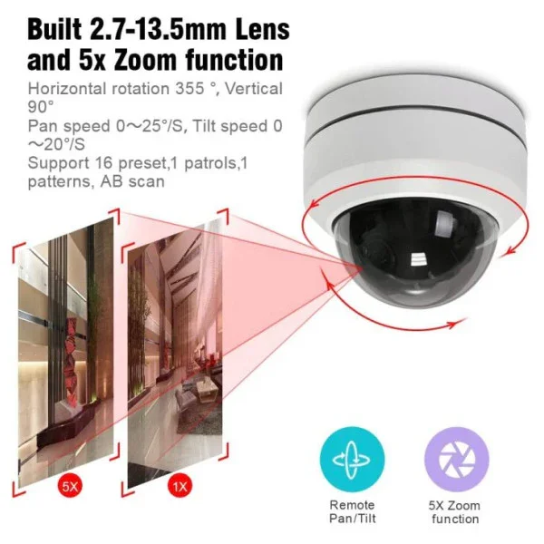 PTZ Camera AHD-CVBS 2MP Resolution with 2.8-12mm Lens CA61-PC Seulement Aujourd'hui