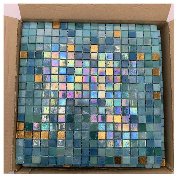 Sicis Glass Mosaic Tiles for Marine Use - Durable Blue-Green with Gold Accents, 15x15mm Seulement Aujourd'hui
