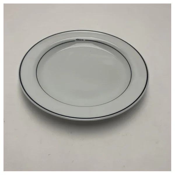 Riva Ceramic 21cm Flat Round Plate for Marine Use - Durable Porcelain Dinnerware with Blue Trim and Riva Logo Promotion Saisonnière