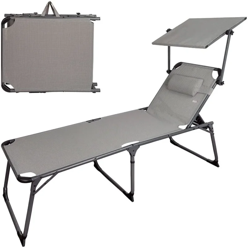 Paiement Sécurisé Aktive Chaise longue pliante avec parasol et coussin
