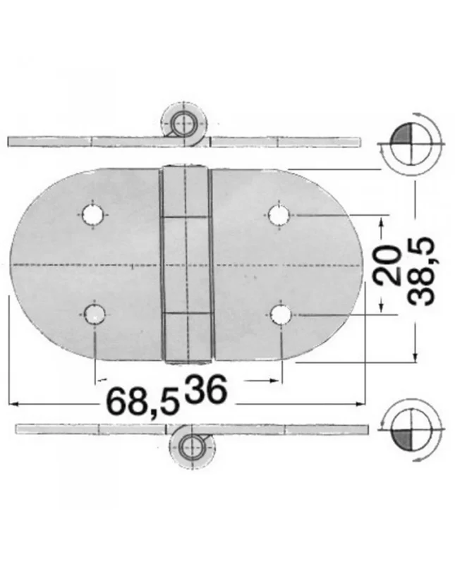 Solde Charnière n?ud saillant inox polimiroir68,5x38,5mm